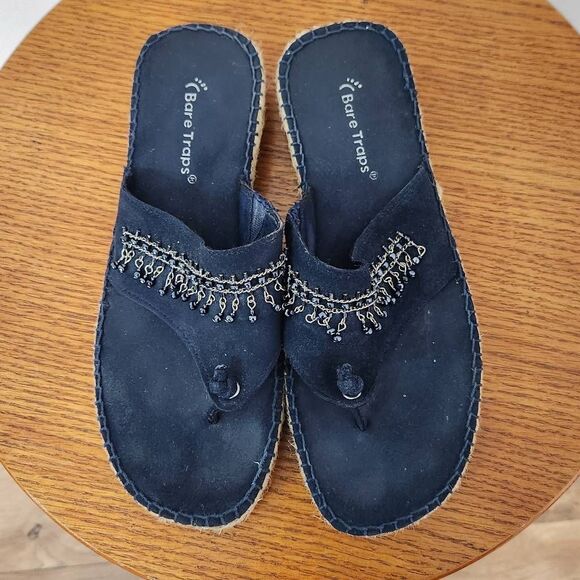 Bare Traps Karma Beaded Flip Flops in Dark Navy Size 7 Navy Boho Sandals - Picture 5 of 8